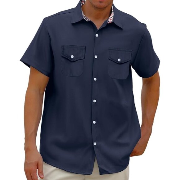 SANGTREE Men’s Short Sleeve Button Down Shirt – 100% Cotton – 4XL - Picture 2 of 4